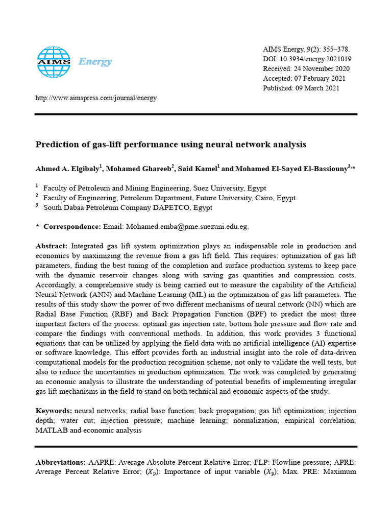 Gas Lift Optimization via Neural Networks | PDF | Artificial Neural ...
