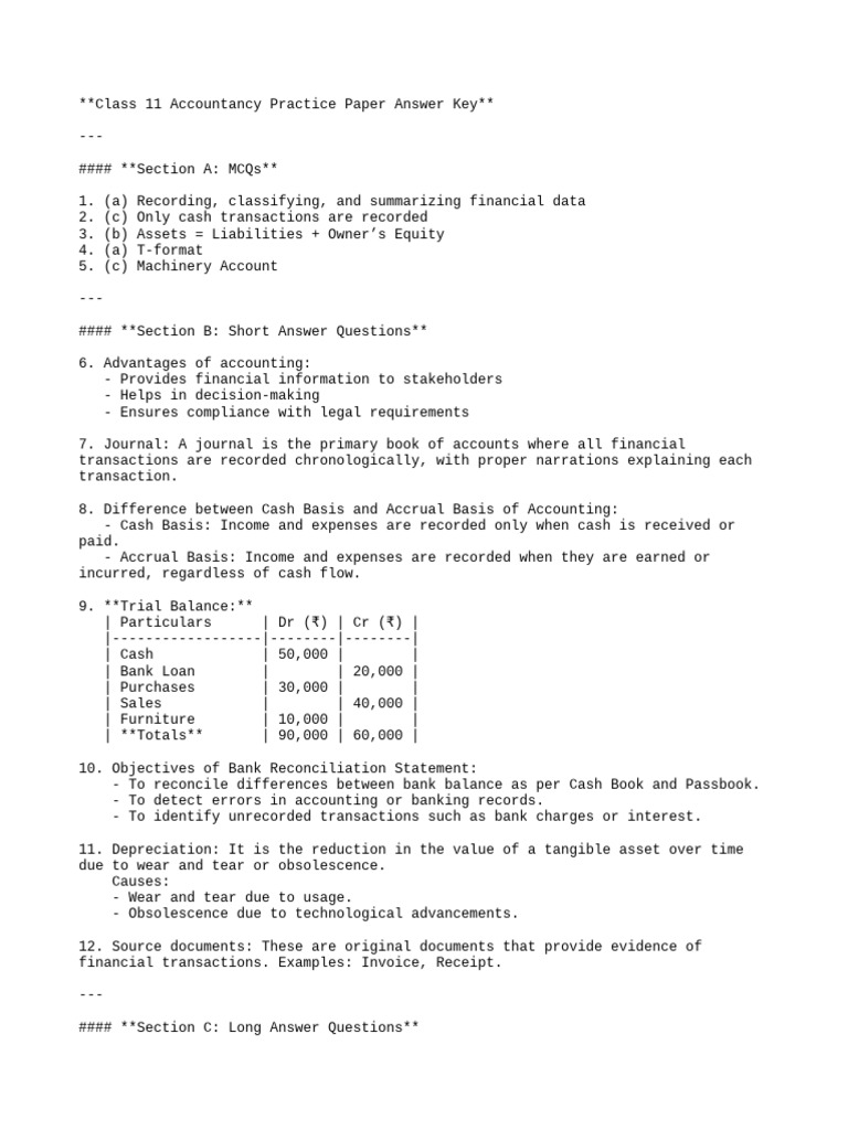 Class 11 Accountancy Answer Key | PDF | Debits And Credits | Financial ...
