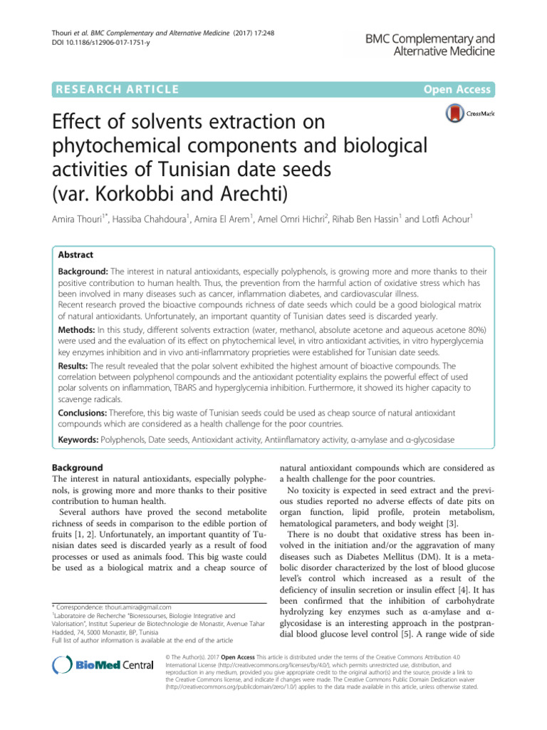 Tunisian Date Seeds: Antioxidant Extraction | PDF | Polyphenol ...