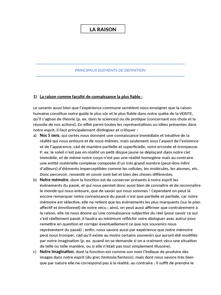 La Raison : Fondements et Importance | PDF | Noûs | Vérité