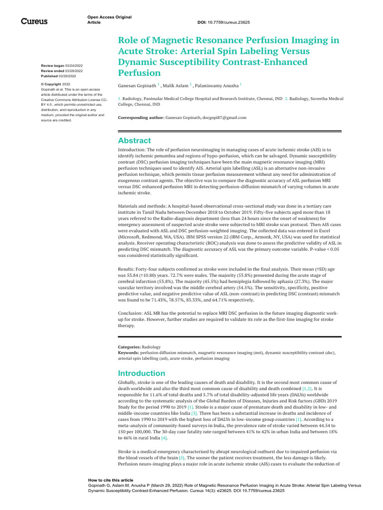 2022role of Magnetic Resonance Perfusion Imaging in | PDF | Medical ...