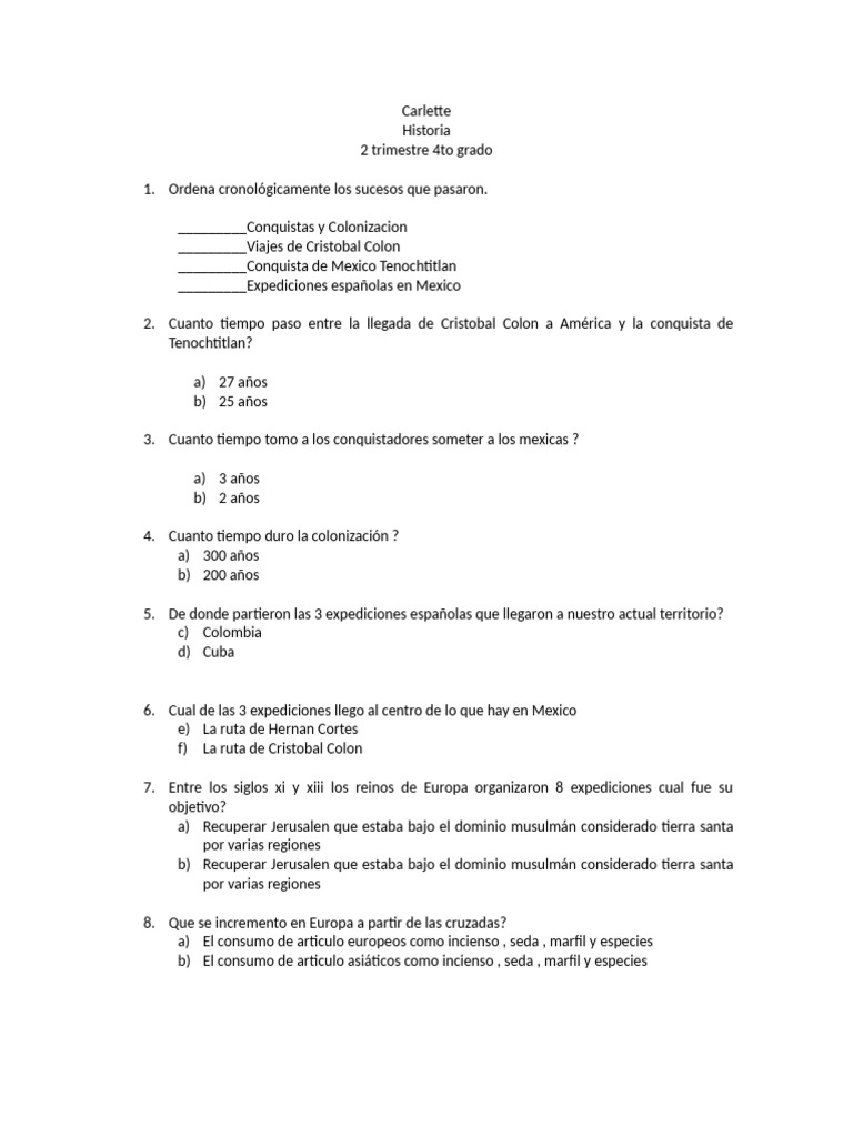 Carlette Historia 2 Tristmestre Part 1 | PDF | Cristobal colon ...