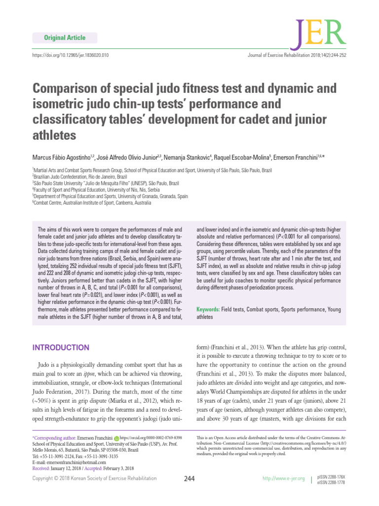 Comparison of Special Judo Fitness Test and Dynami | PDF