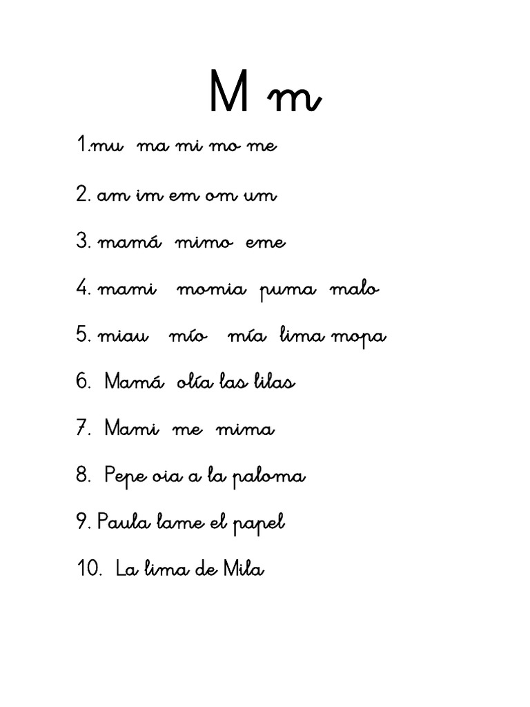 Oraciones y sílabas con M para niños | PDF