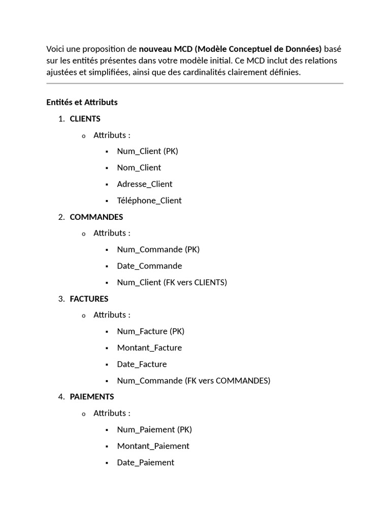Nouveau MCD pour Gestion des Commandes | PDF | Facture | Échecs