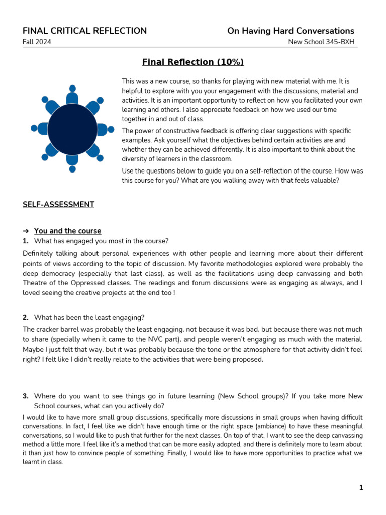 Hard Conversations - Final Reflection - CORY - F24 | PDF | Conversation ...
