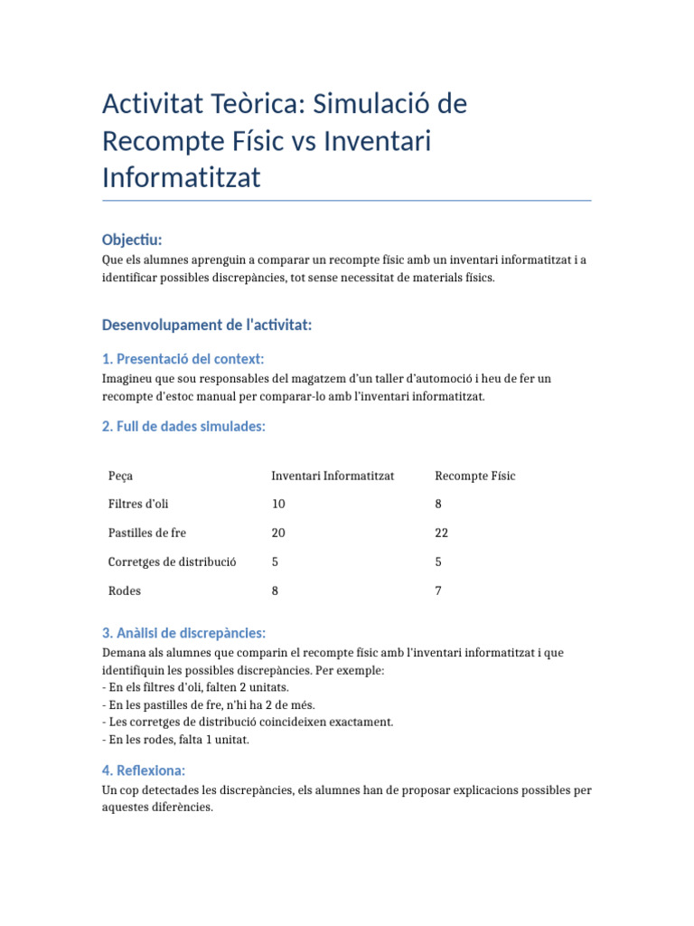 Activitat Recompte Fisic Inventari | PDF