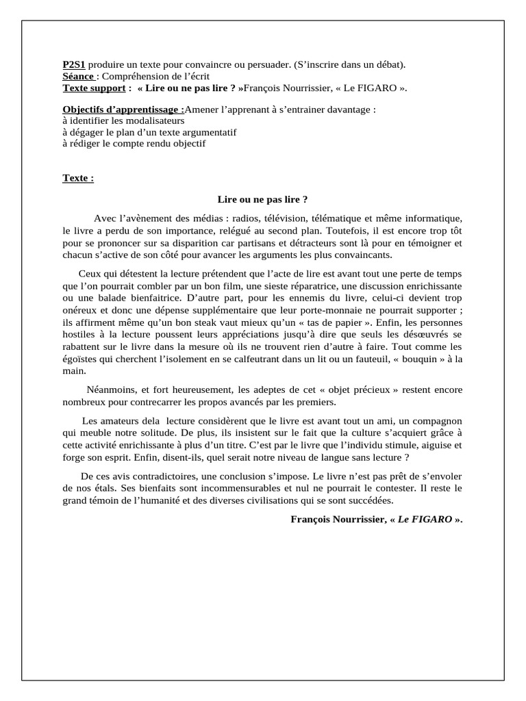 Importance de la lecture : arguments pour et contre | PDF ...