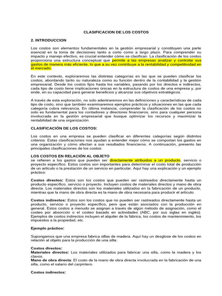 Clasificación de Costos Empresariales | PDF | Costo | Business