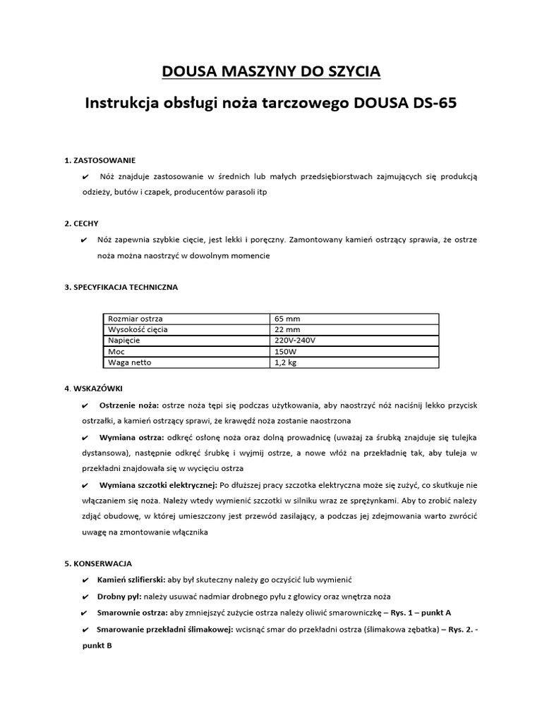 Instrukcja Obslugi Noza DOUSA DS 65 | PDF