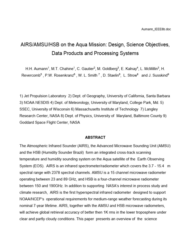AIRS AMSU HSB On The Aqua Mission Design | PDF | Greenhouse Effect ...