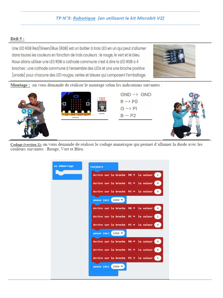 Robotique avec Microbit V2 : Codage LED | PDF