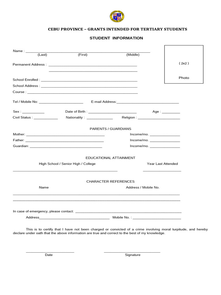 Cebu Province Tertiary Student Grant Form | PDF | Justice | Crime ...