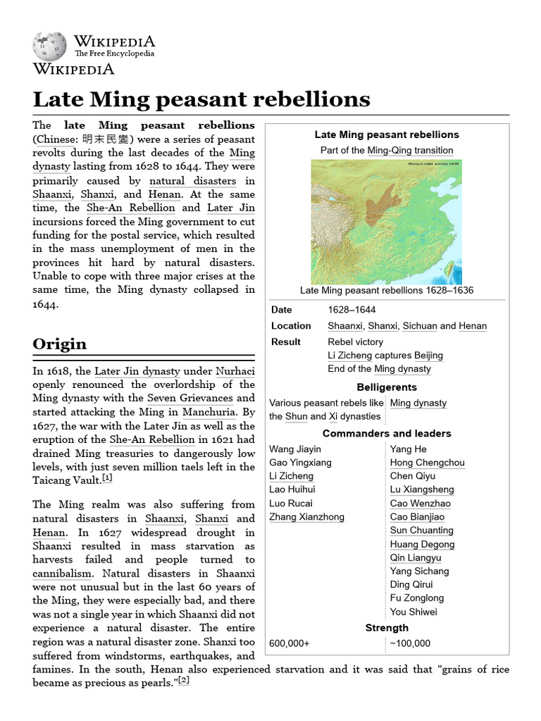 Ming Dynasty's Peasant Revolts | PDF | Qing Dynasty | Imperial China