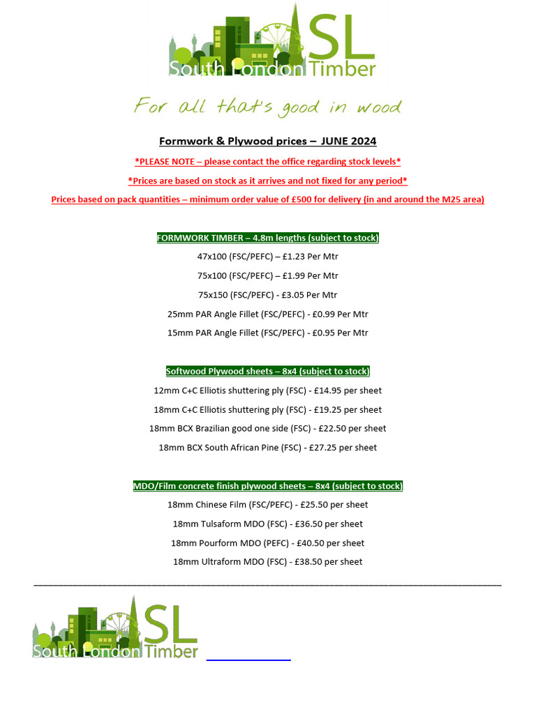 South London Timber Pricing June 2024 | PDF