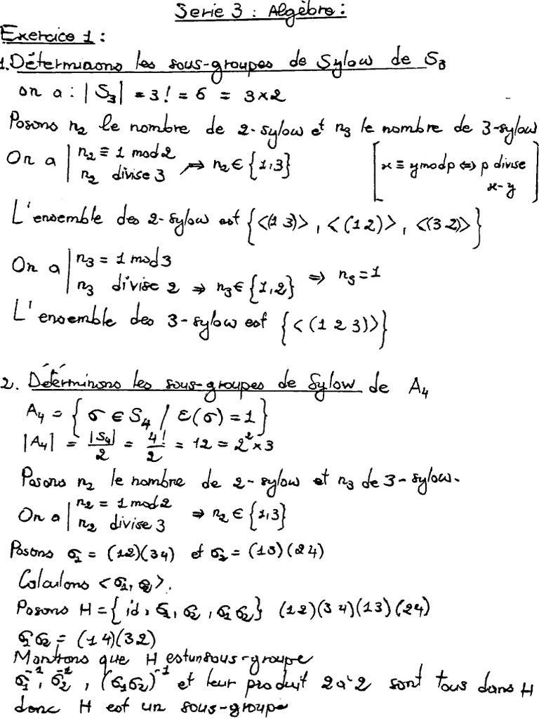 Série 3 Algèbre Correction | PDF