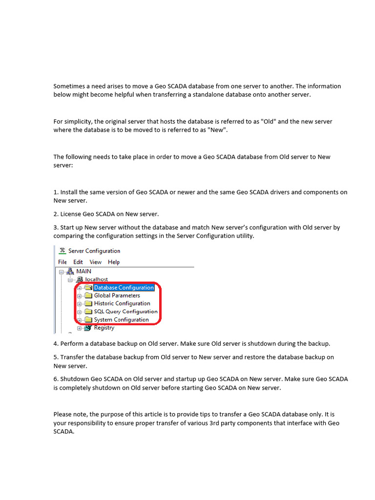 How to move a Geo SCADA database from one server to another | PDF