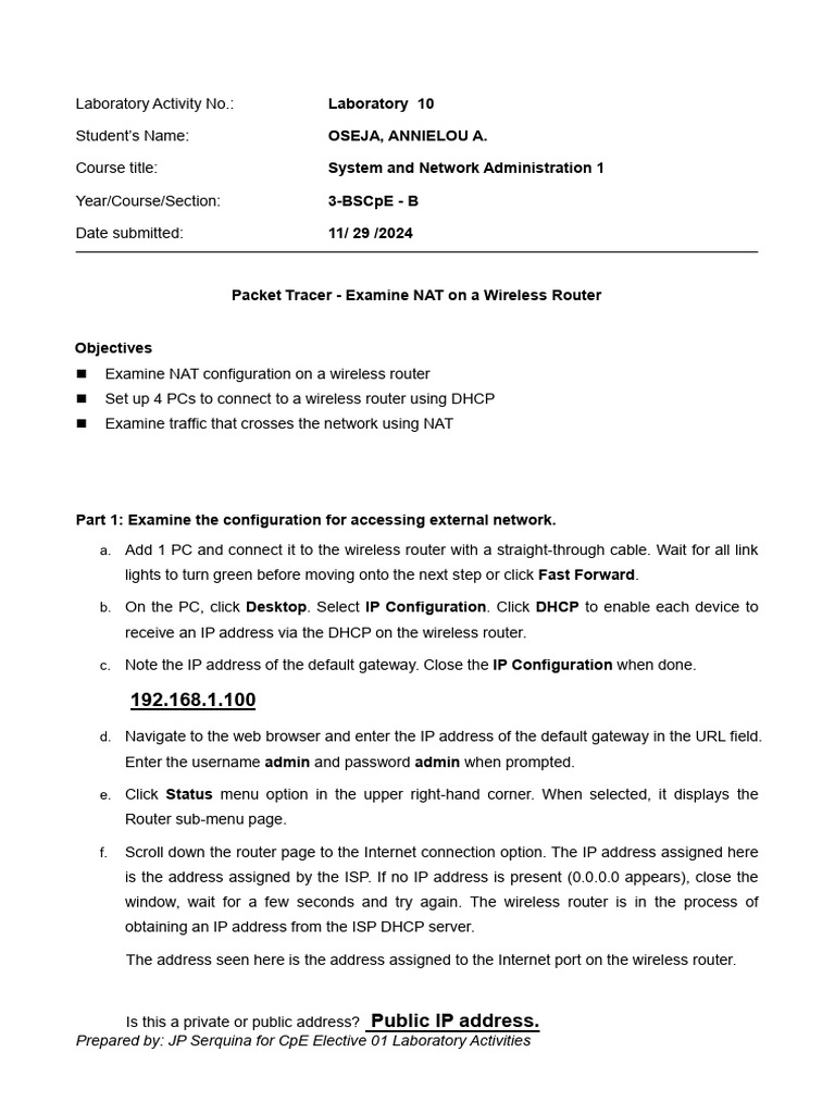 NAT Configuration on Wireless Router | PDF | Ip Address | Router ...