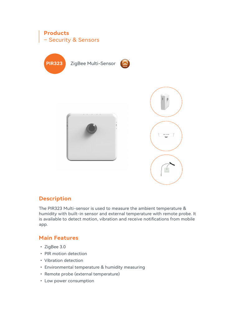 ZigBee PIR323 Multi-Sensor Overview | PDF