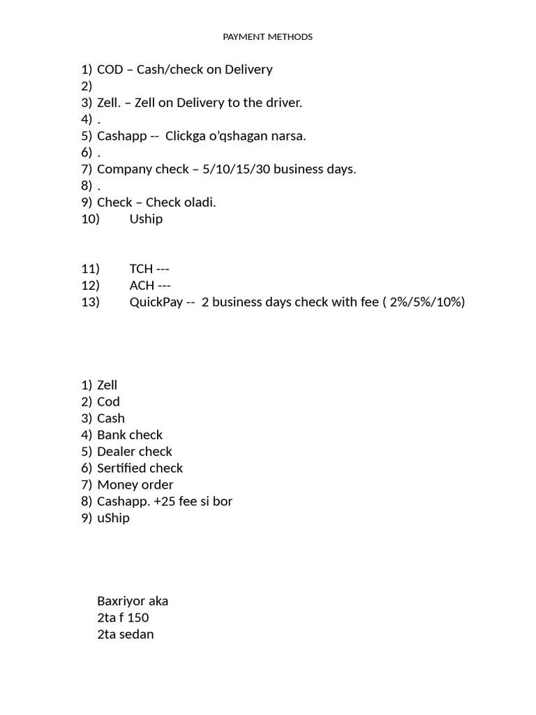 Payment Methods Overview and Details | PDF