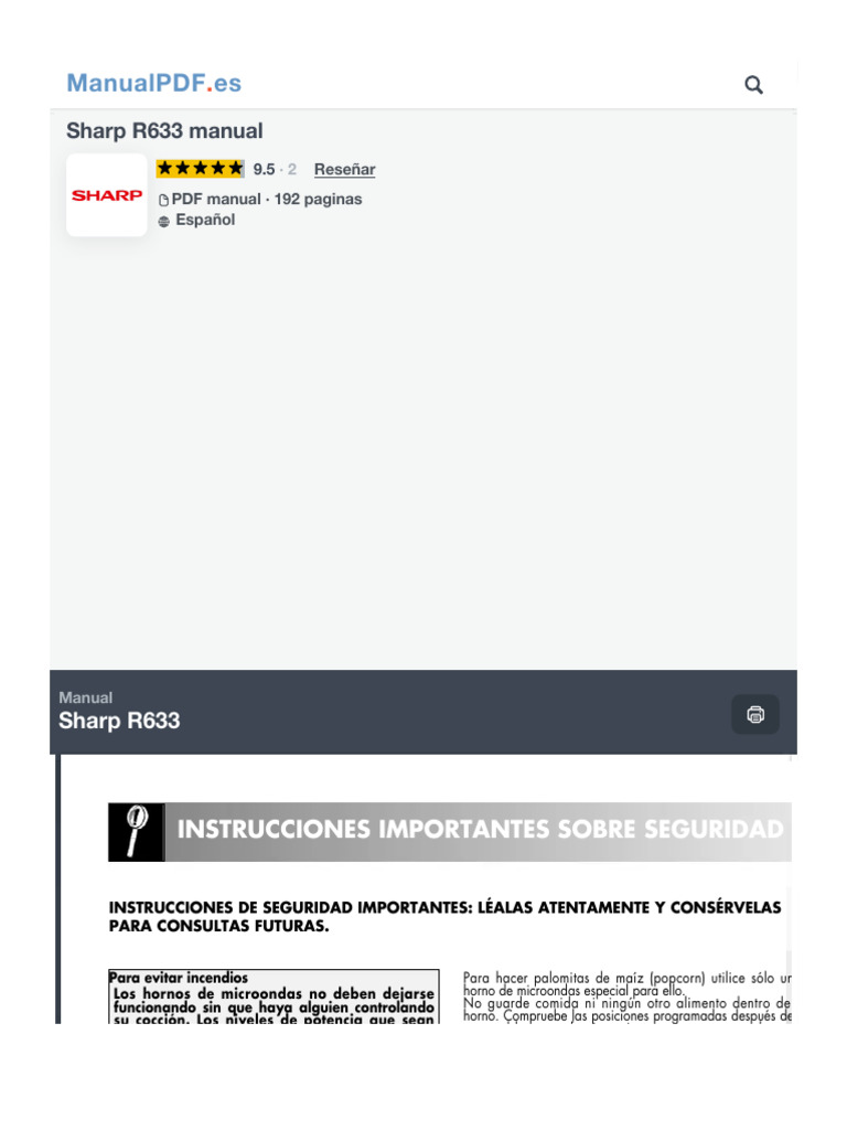 Manual Sharp R633 (Español - 192 Páginas) | PDF | Cocinando