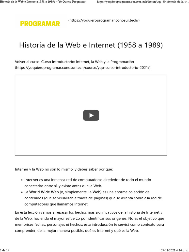 Historia de Internet y la Web (1958-1989) | PDF | Conjunto de ...