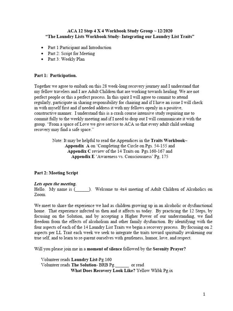 ACA 12 Step 4x4 Workbook Guide | PDF