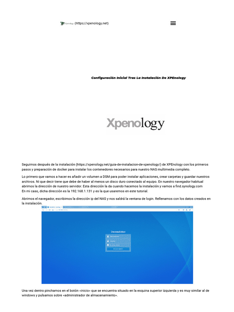 Configuración Inicial Tras La Instalación de XPEnology - Xpenology ...