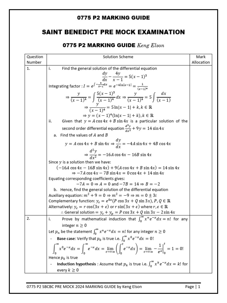 2024 Pre Mock Exam Marking Guide | PDF | Mathematics | Mathematical ...