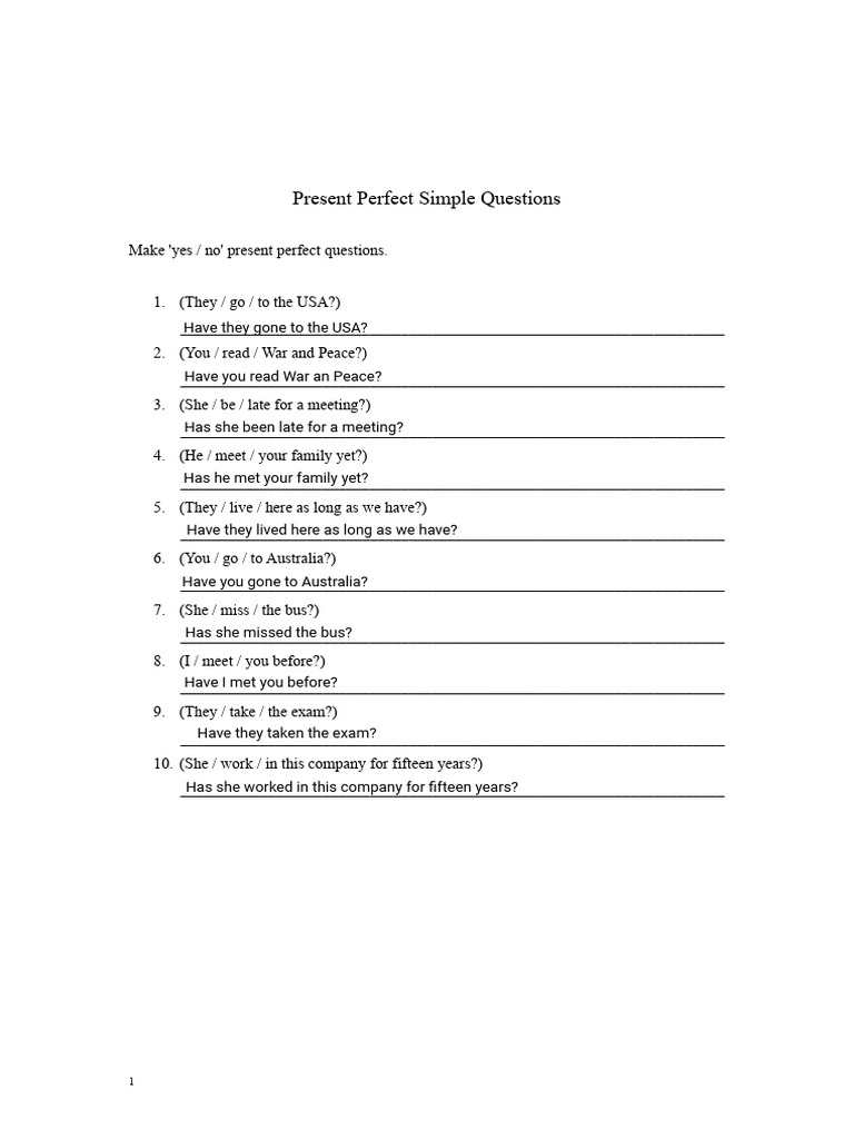 Kami Export - Present - Perfect - Form - Questions | PDF | Drink