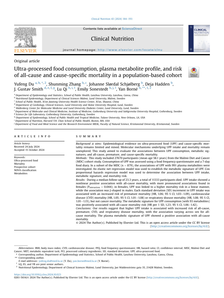 Ultra Processed Food Consumption, Plasma Metabolit | PDF ...