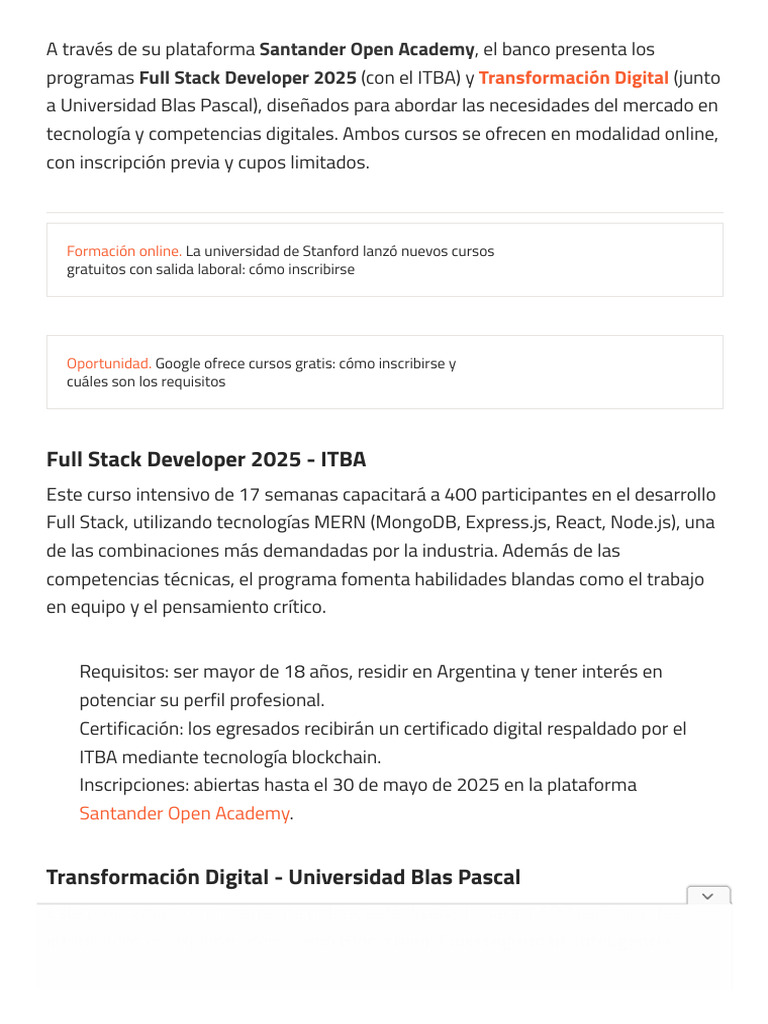 Cursos Online de Full Stack 2025 en ITBA | PDF | Inteligencia ...