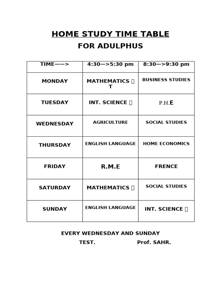 Adulphus Home Study Schedule | PDF