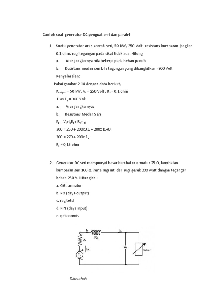 Contoh Soal Generator Dc Penguat Terpisah Contoh Soal