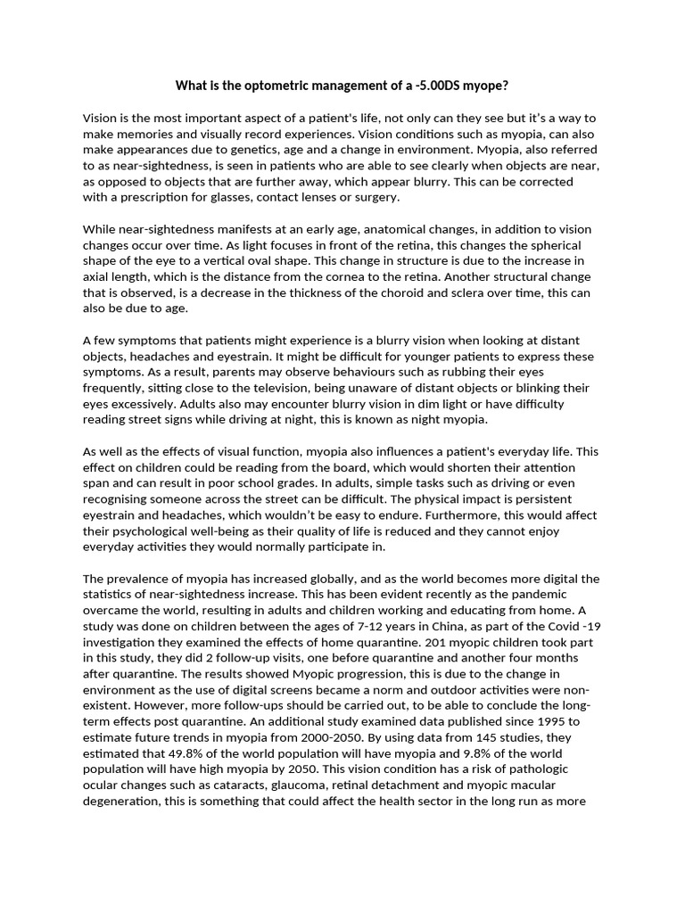Myopia Essay Official | PDF | Myopia | Human Eye