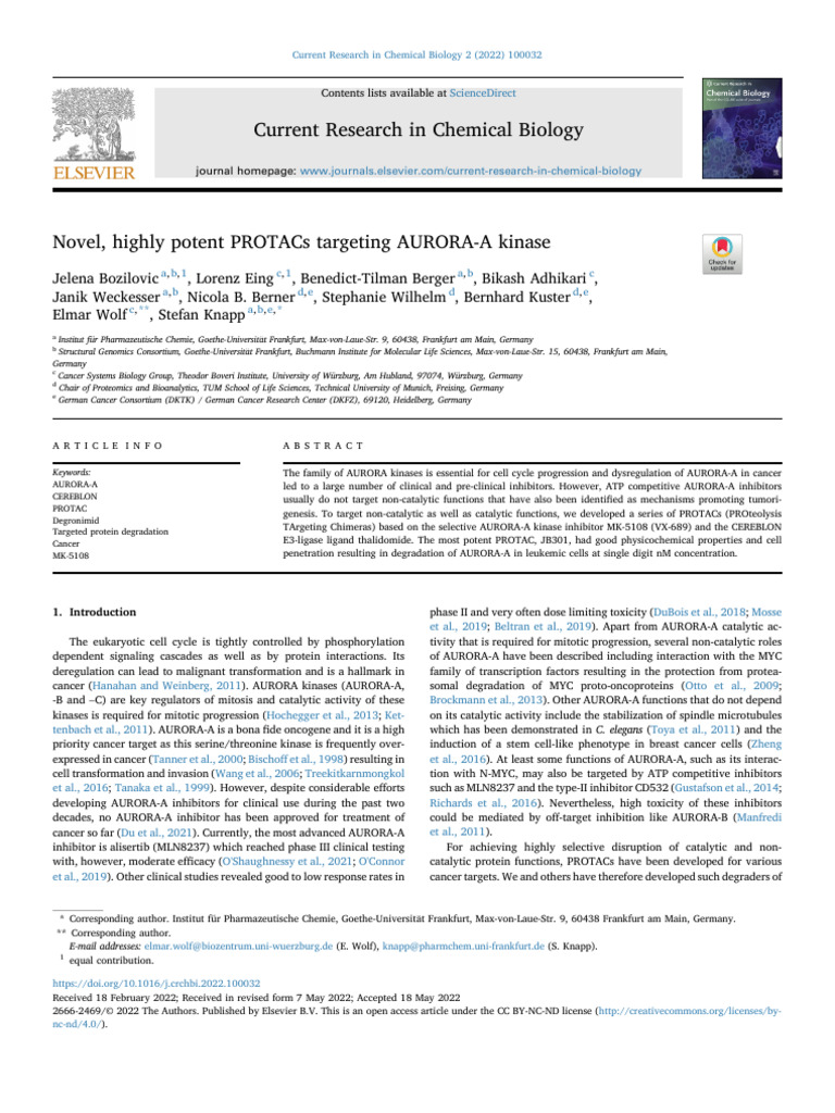 Novel, Highly Potent PROTACs Targeting AURORA-A Kinase | PDF ...