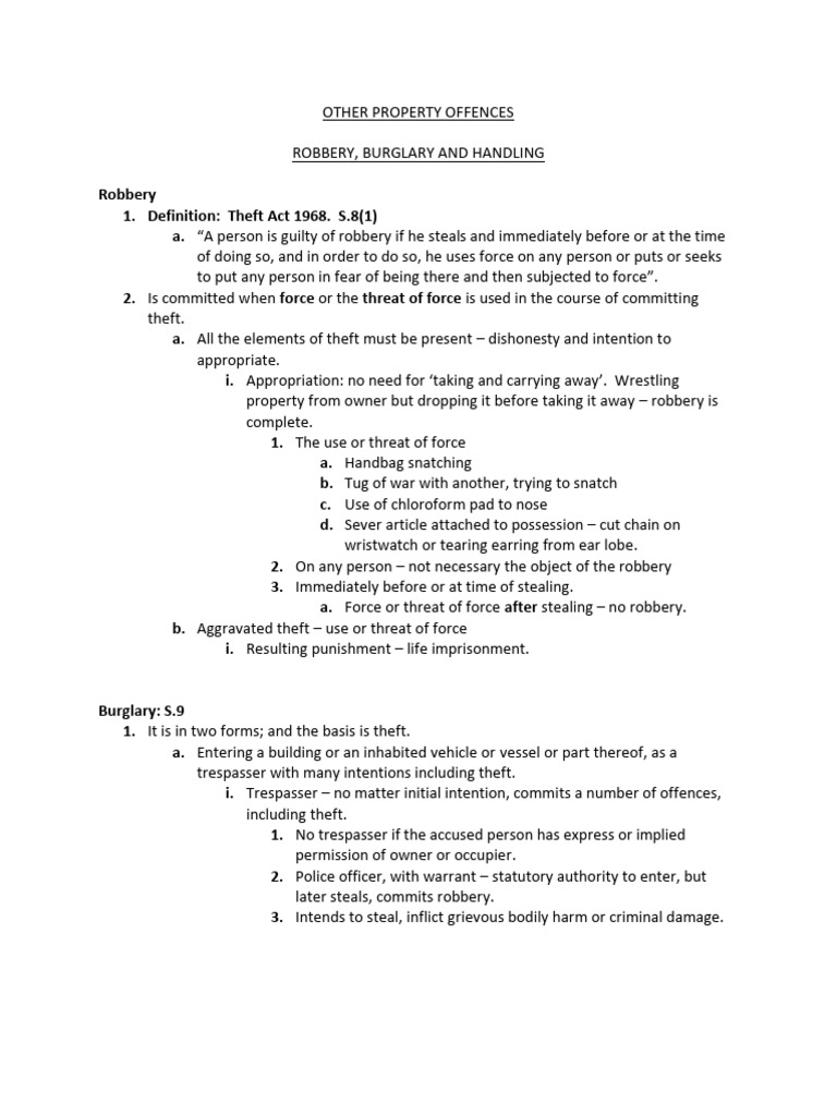 Understanding Robbery, Burglary, and Handling | PDF | Robbery | Theft