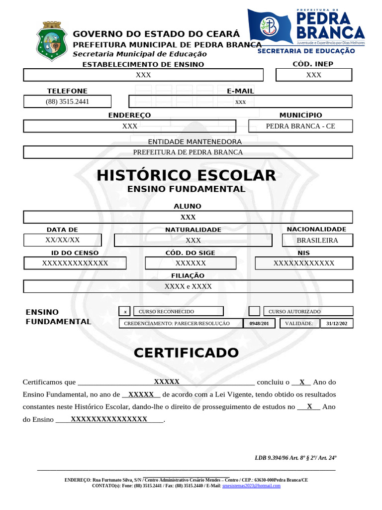 Histórico Escolar do Ensino Fundamental | PDF