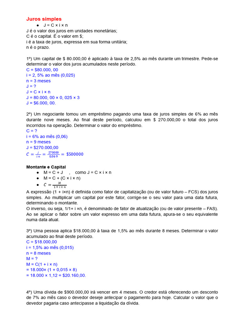 Cálculo de Juros Simples e Compostos | PDF | Juros | Desconto