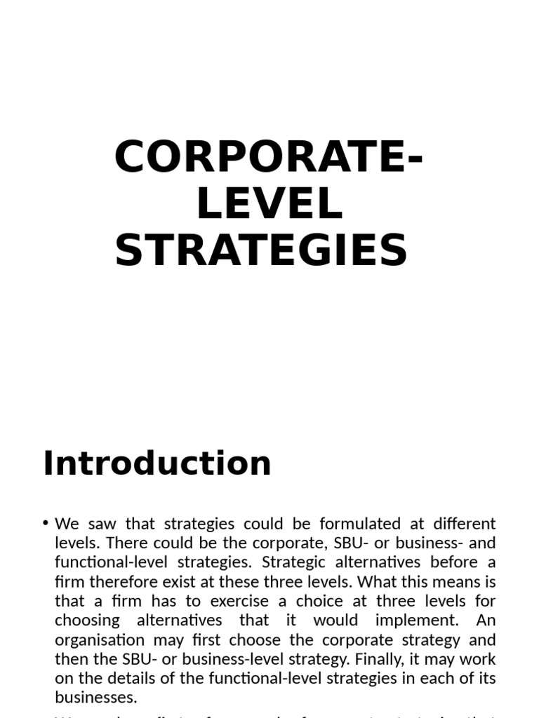 Corporate Level Strategies | PDF | Strategic Management | Sales