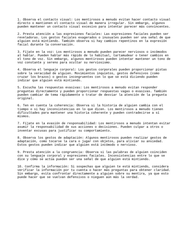 Señales para detectar mentiras | PDF | Comunicación humana