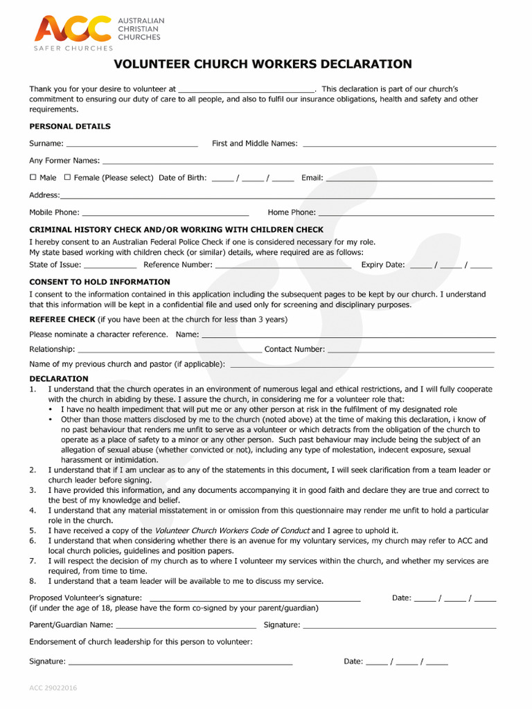 VolunteerWorkersDeclaration Code 20112015 | PDF