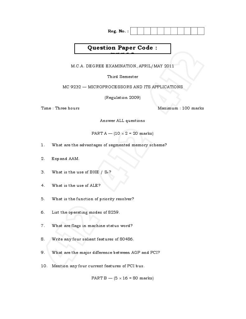MCA Microprocessors Exam 2011 | PDF | Usb | Computer Engineering