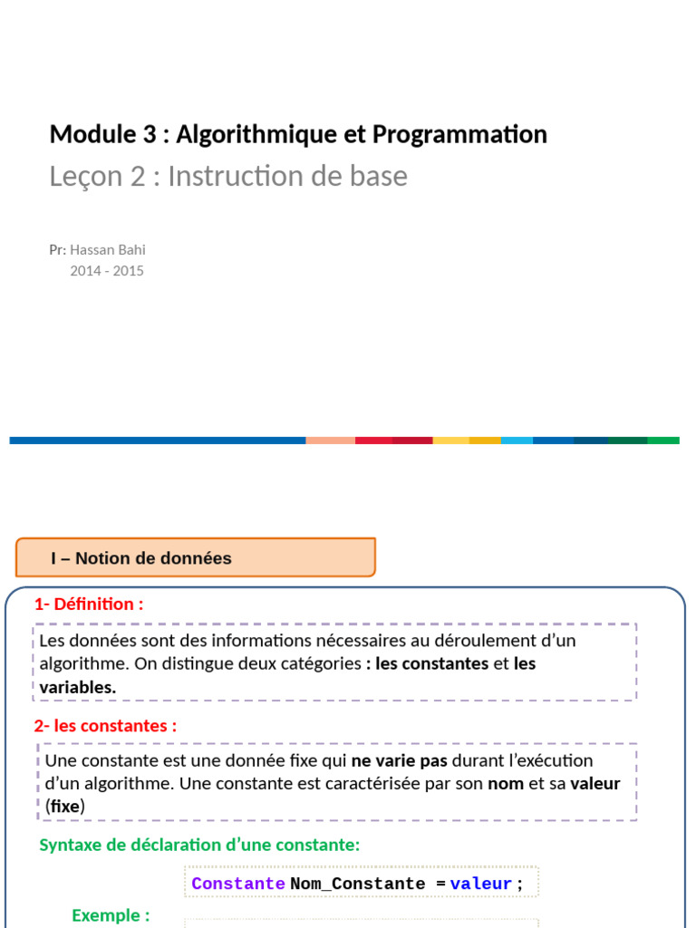 Notions de données en algorithmique | PDF | Variable (informatique ...