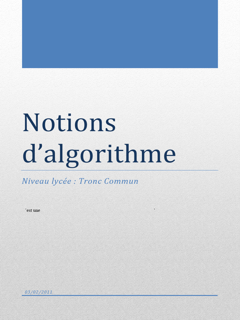 Introduction à l'algorithmique lycée | PDF | Algorithmes ...