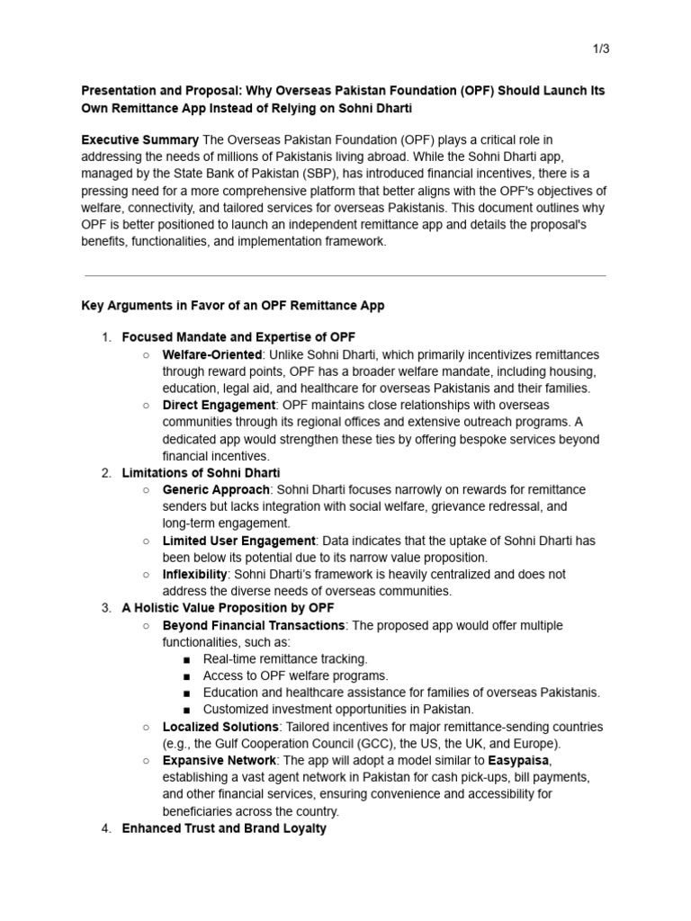 OPF's Proposal for a Remittance App | PDF | Remittance | Governance