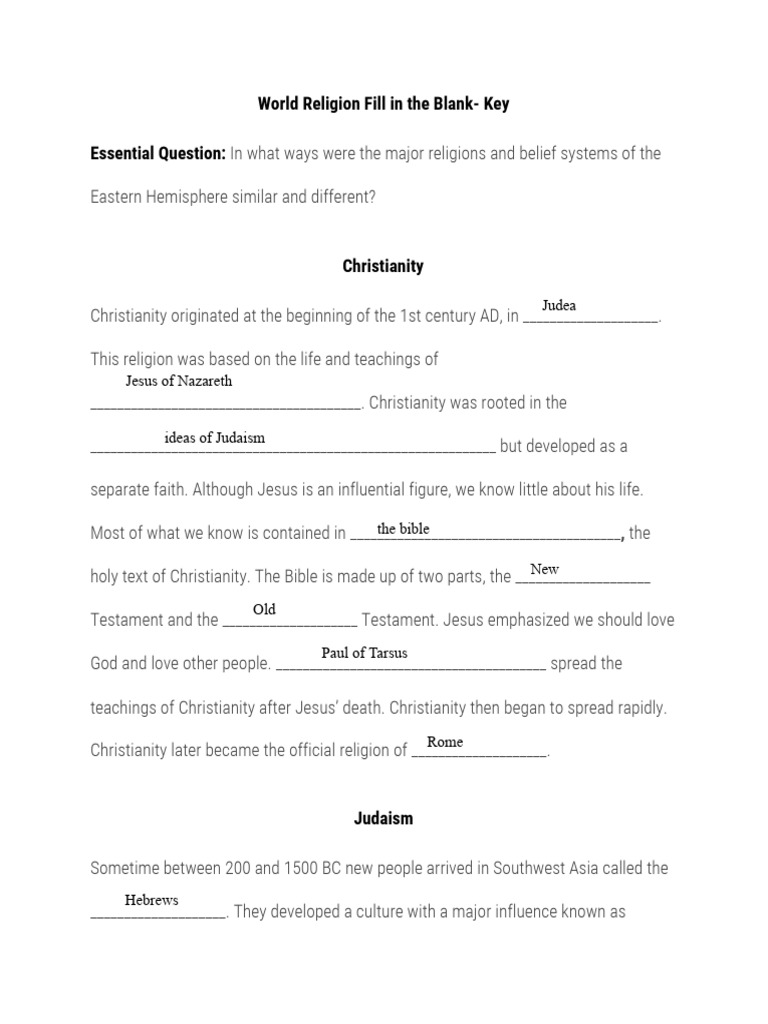 Jayden Chong - Religion Fill in the Blank- Student Copy | PDF ...