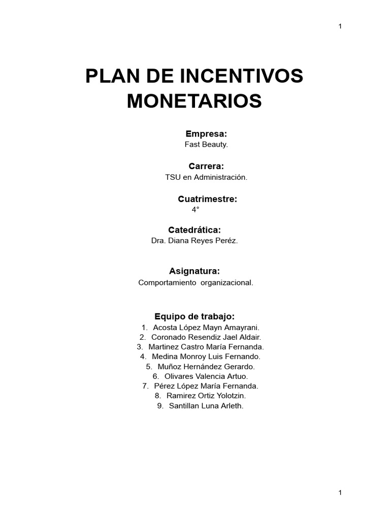 Plan de Incentivos para Empleados en Fast Beauty | PDF | Motivación ...