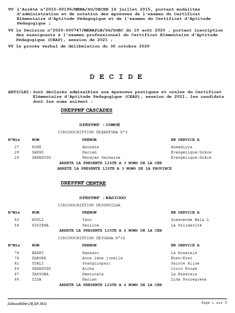 Admissibilité CEAP 2021 | PDF