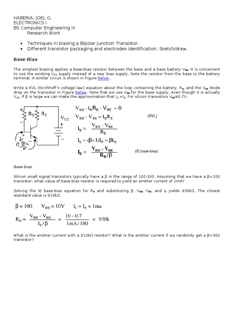 Eletronics Transistor Biasing Techniques, Packaging PDF Transistor